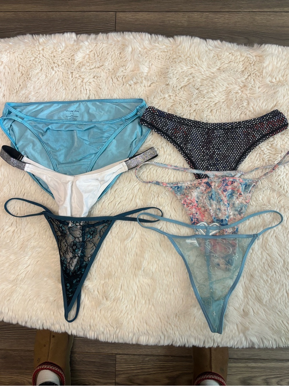 Mixed Brands Lace and Cotton Thong Panties Bundle Size Large